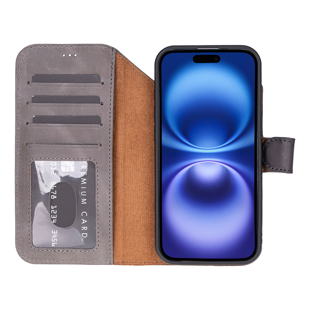 Bloominbag-Bloom Case Magic Wallet Ash Mist Gray Hakiki Deri I Phone 17 Air(6.5") Cüzdanlı Telefon Kılıfı-5-milagron.live