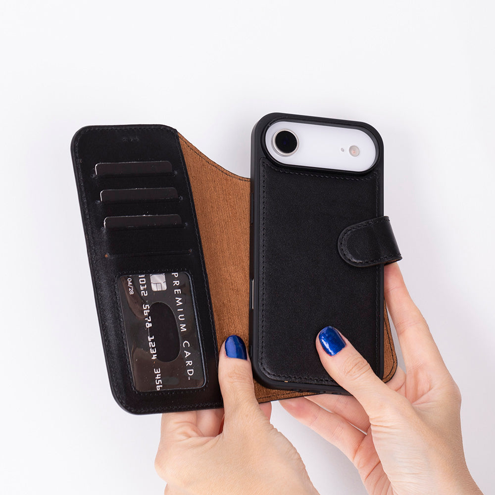 Bloominbag-Bloom Case Magic Wallet Crimson Red Hakiki Deri I Phone 17 Air(6.5") Cüzdanlı Telefon Kılıfı-2-milagron.live