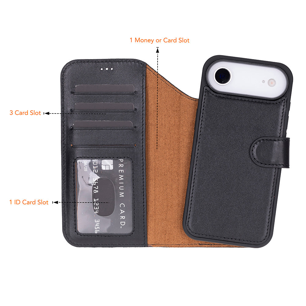 Bloominbag-Bloom Case Magic Wallet Crimson Red Hakiki Deri I Phone 17 Air(6.5") Cüzdanlı Telefon Kılıfı-3-milagron.live