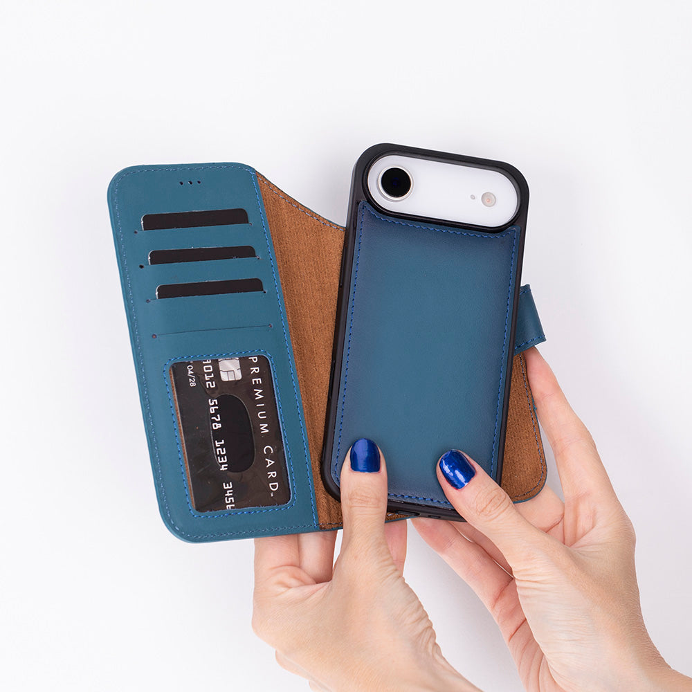 Bloominbag-Bloom Case Magic Wallet Midnight Blue Hakiki Deri I Phone 17 Air(6.5") Cüzdanlı Telefon Kılıfı-2-milagron.live