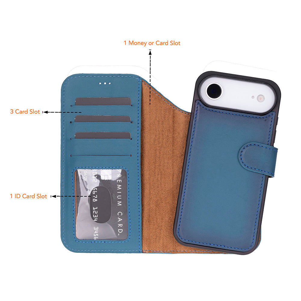 Bloominbag-Bloom Case Magic Wallet Midnight Blue Hakiki Deri I Phone 17 Air(6.5") Cüzdanlı Telefon Kılıfı-3-milagron.live