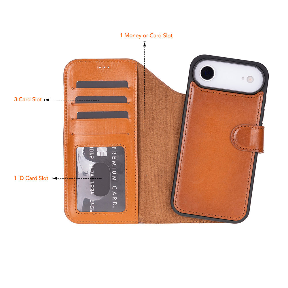 Bloominbag-Bloom Case Magic Wallet Urban Tan Hakiki Deri I Phone 17 Air(6.5") Cüzdanlı Telefon Kılıfı-3-milagron.live