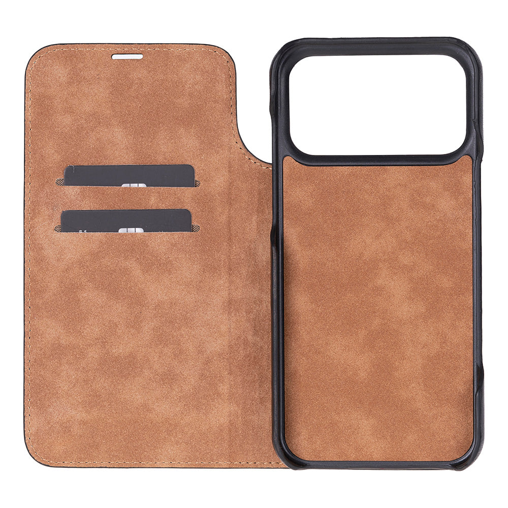 Bloomcase Magic Wallet Onyx Black Apple Iphone 17 Pro Max(6.9") Hakiki Deri Çıkarılabilir Cüzdanlı Telefon Kılıfı