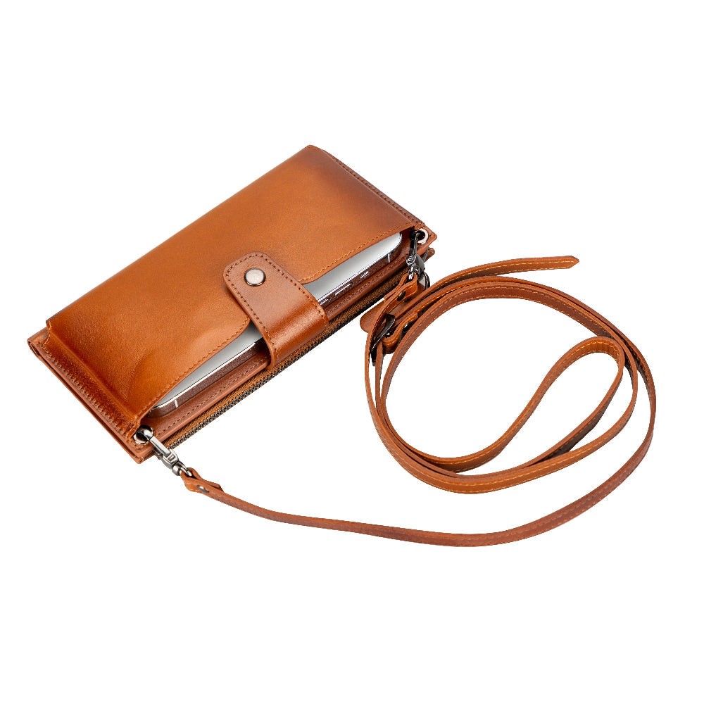 Bloominbag-Lozan Strap Cognac Tan Gerçek Deri çapraz Askılı Cüzdan çanta-1-milagron.live