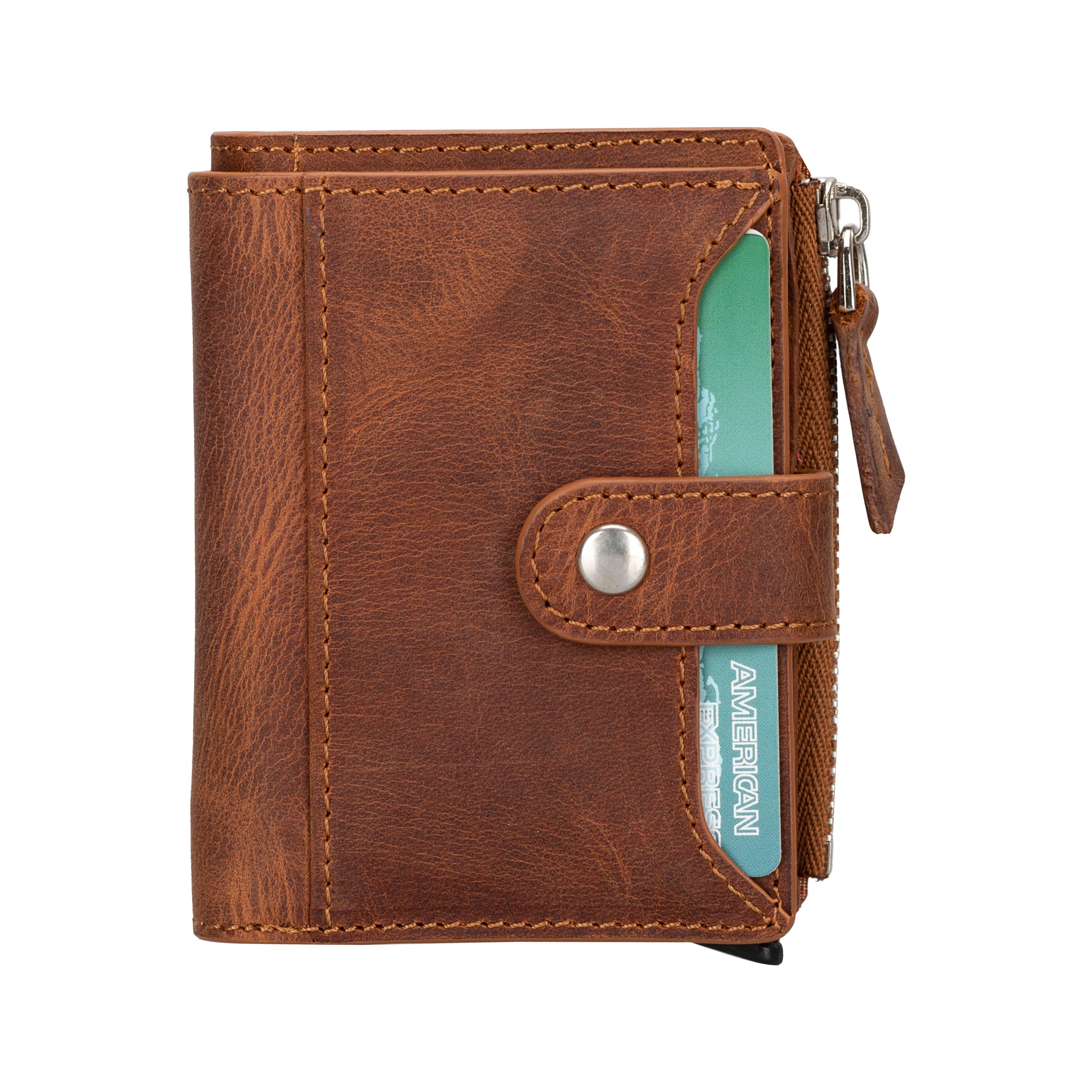 Siena Saddle Brown Mekanizmalı Deri Cüzdan & Kartlık (Rfid Korumalı)