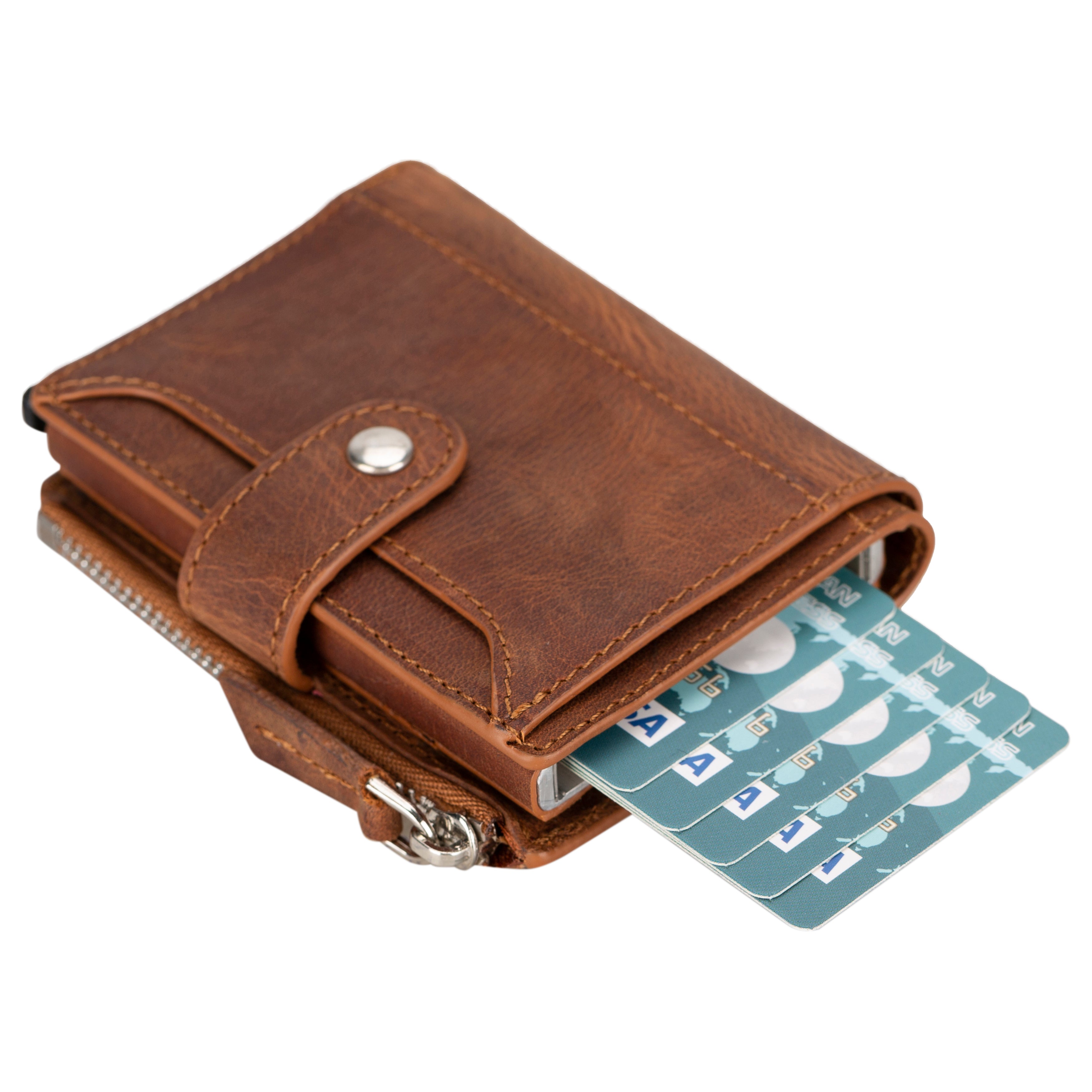 Siena Saddle Brown Mekanizmalı Deri Cüzdan & Kartlık (Rfid Korumalı)