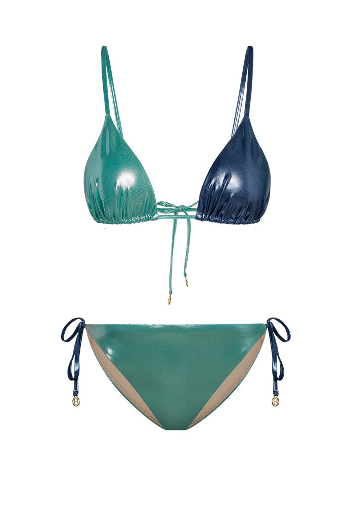 Bonesta-Amargosa Shiny Aqua And Royal Blue Çift Renk Üçgen Bikini Takımı-Bikini & Mayo-1-milagron.live