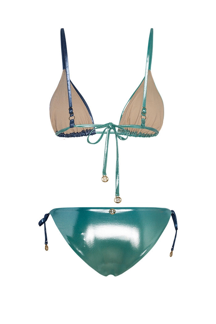 Bonesta-Amargosa Shiny Aqua And Royal Blue Çift Renk Üçgen Bikini Takımı-Bikini & Mayo-2-milagron.live