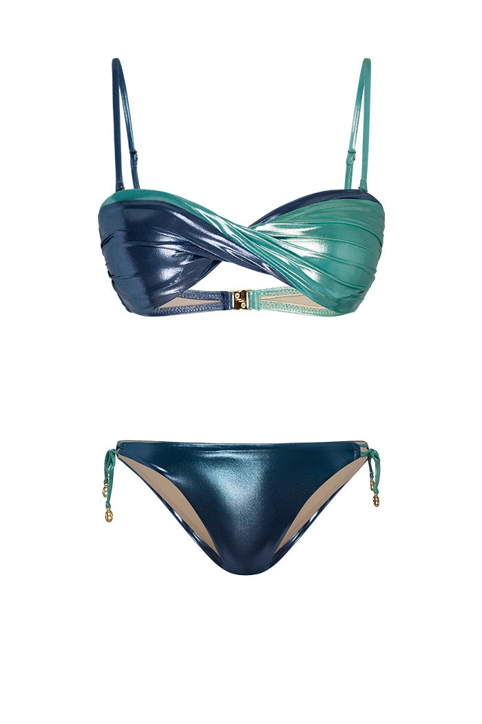 Bonesta-Baja Shiny Aqua And Royal Blue Çift Renk Dönmeli Bikini Takımı-Bikini & Mayo-1-milagron.live