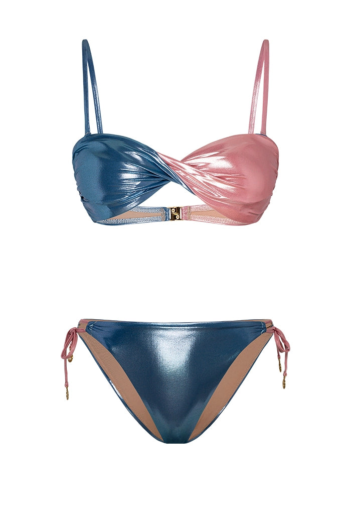 Bonesta-Baja Shiny Sapphire Blue And Misty Rose Çift Renk Dönmeli Bikini Takımı-Bikini & Mayo-1-milagron.live