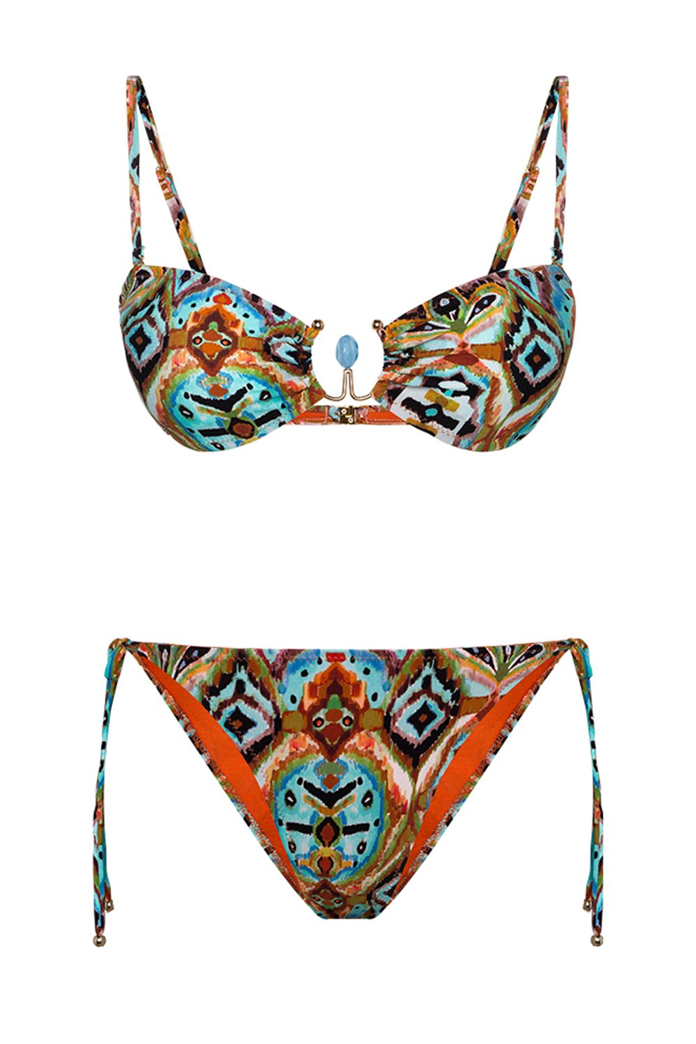Bonesta-Lunette Tapa Ethnic Pattern Aksesuarlı Straplez Bikini Takımı-Bikini & Mayo-3-milagron.live