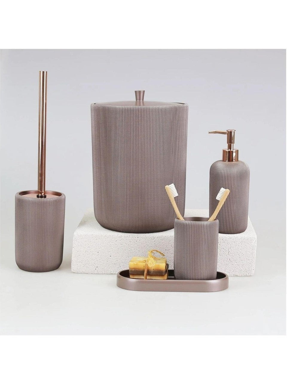 By Selim Lydia Taupe 5 Parça Polyester Banyo Seti