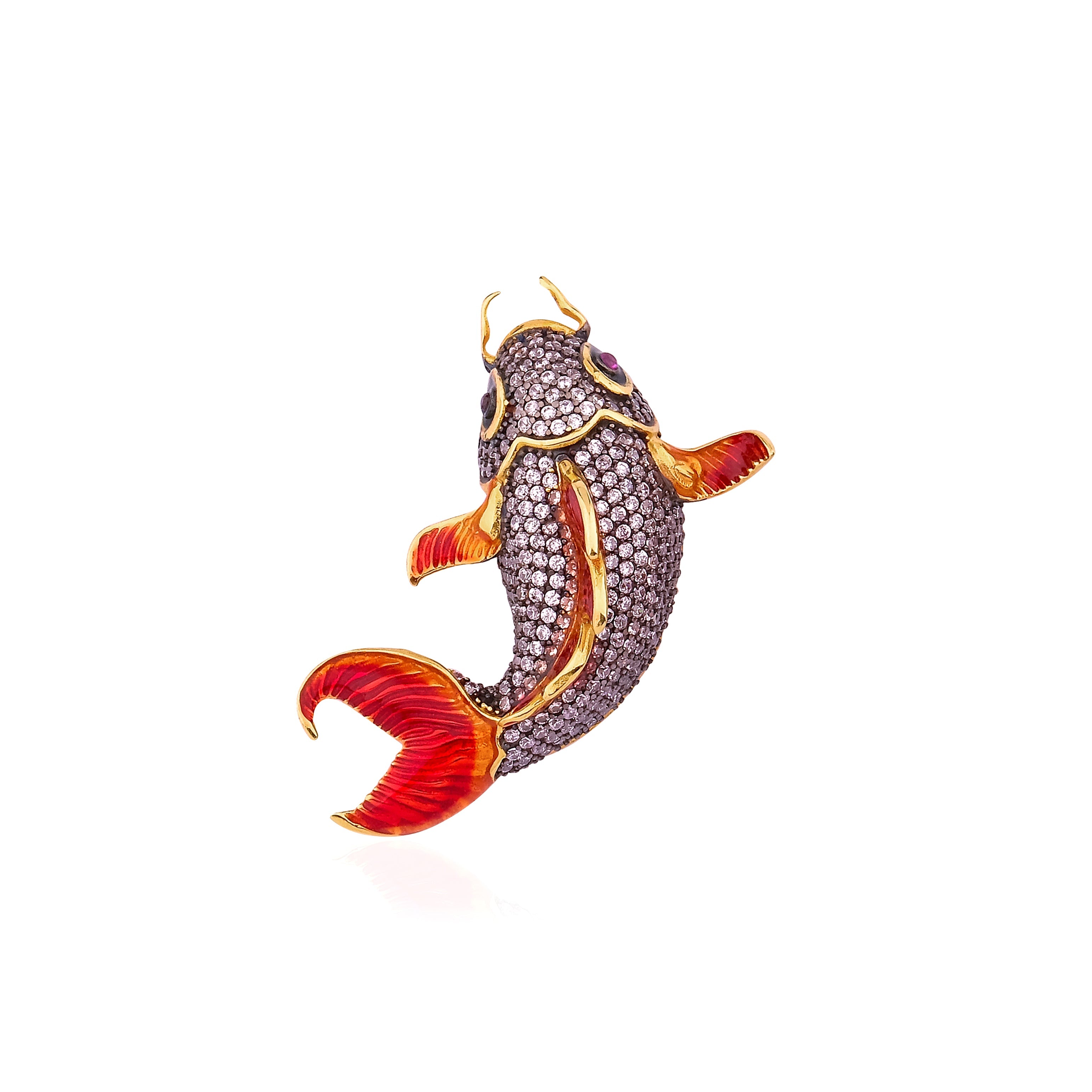 Koi Fish Pembe Kristal Kırmızı Mineli Balık Broş