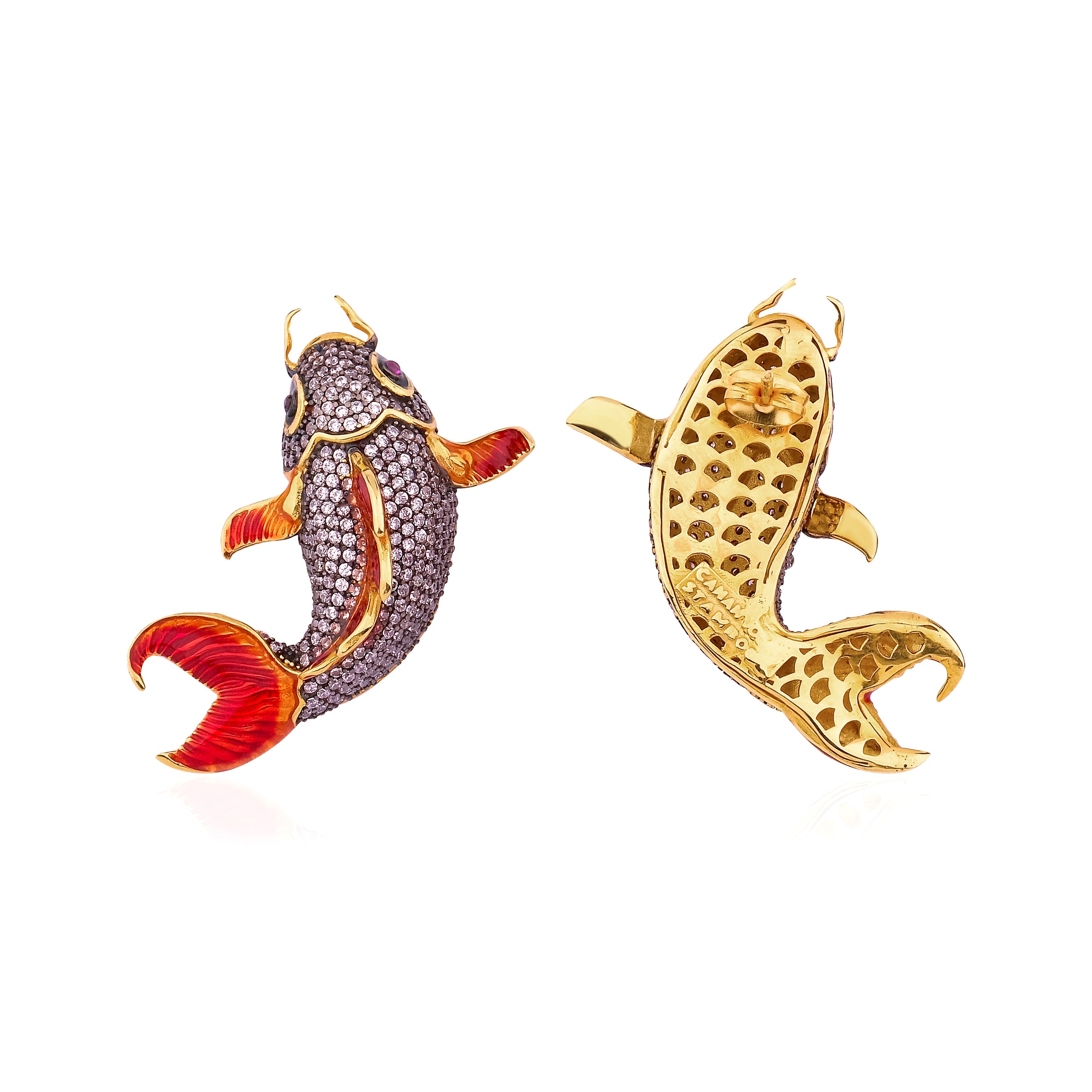 Koi Fish Pembe Kristal Kırmızı Mineli Balık Küpe