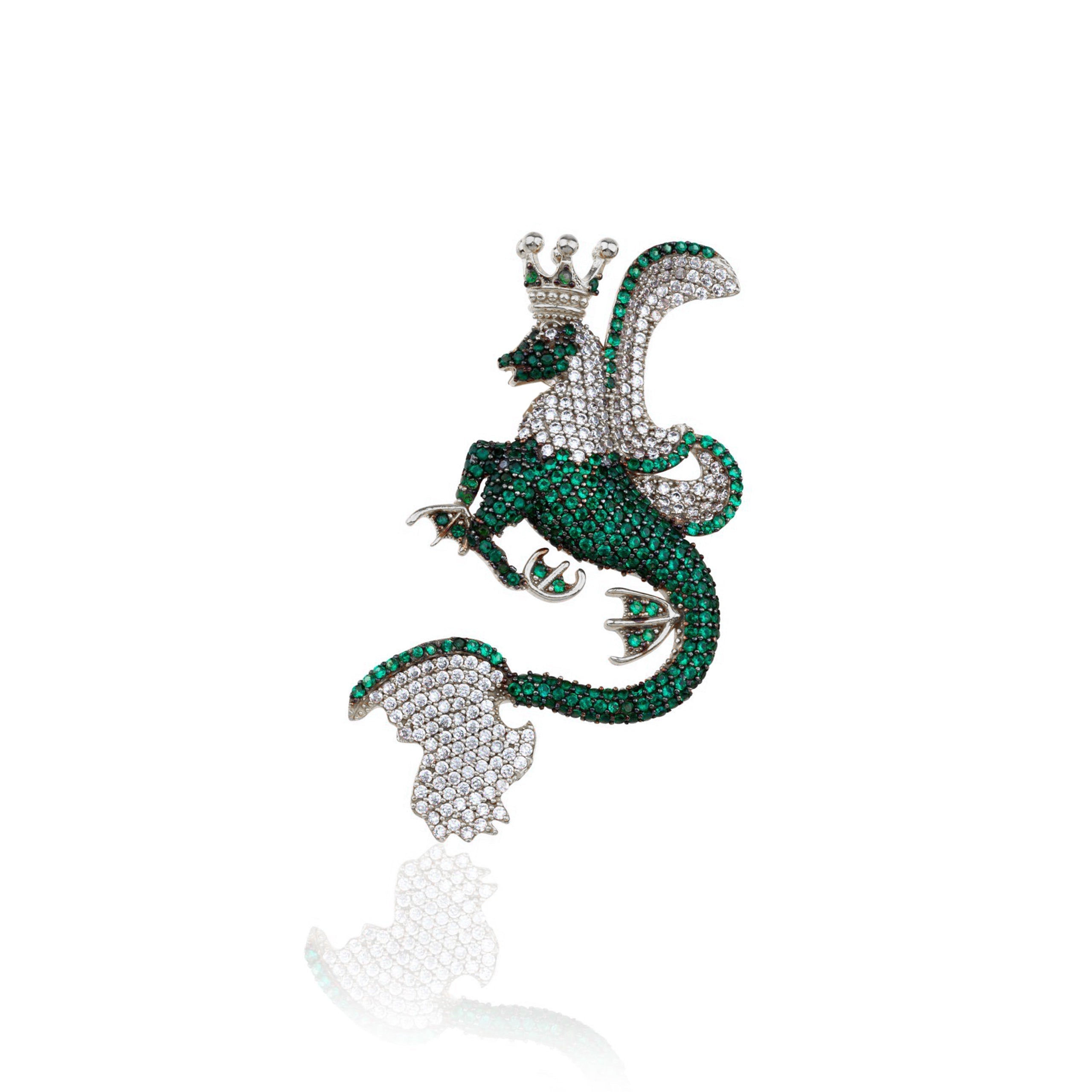Secret Of Stamboul Yeşil Kristal Efsanevi Dragon Kolye / Broş