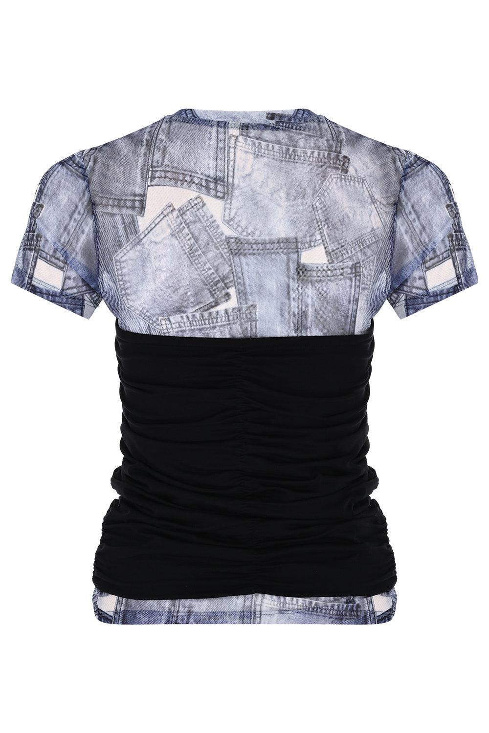 Certain-Erin Tee - Pocket Denim Print-T-Shirts-5-milagron.live