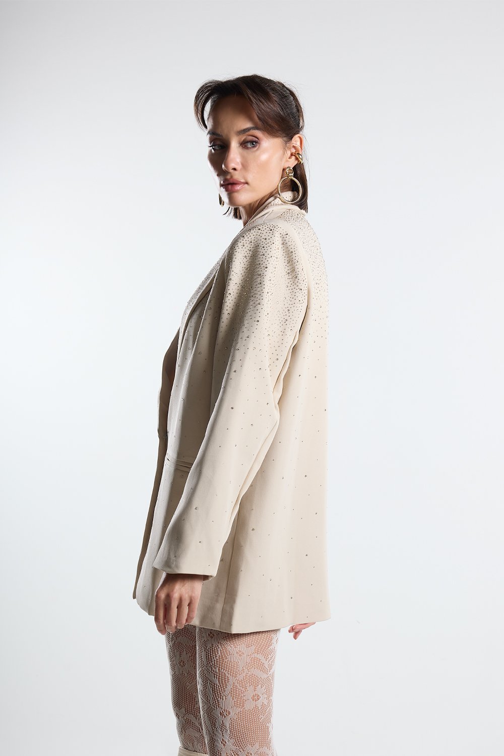 Christina's Storm-Shiny Beige Blazer-Ceket-2-milagron.live