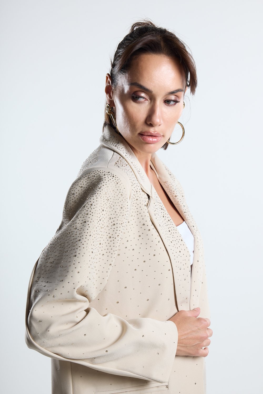 Christina's Storm-Shiny Beige Blazer-Ceket-3-milagron.live