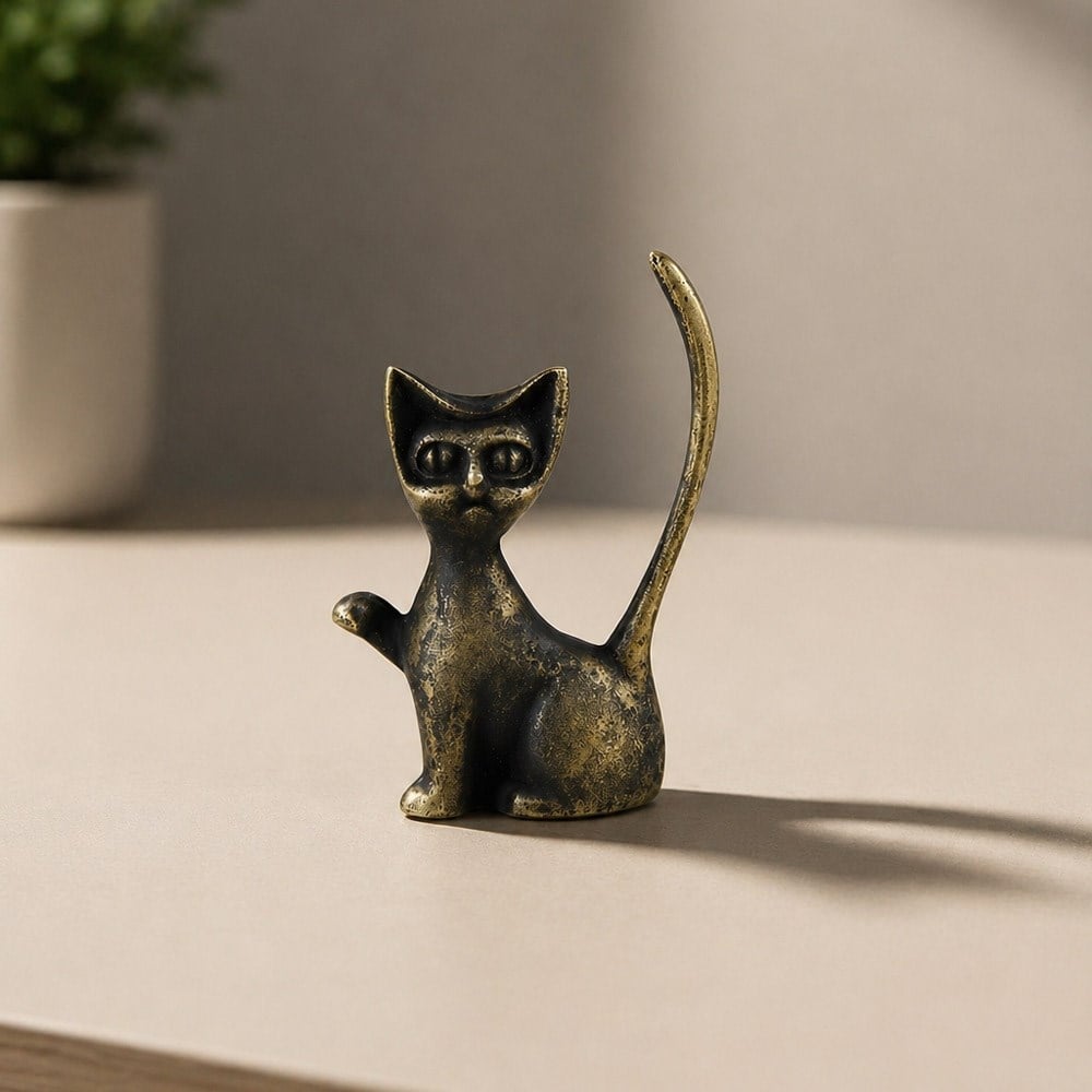 Brazen Dekoratif Pirinç Döküm Kedi Figürü