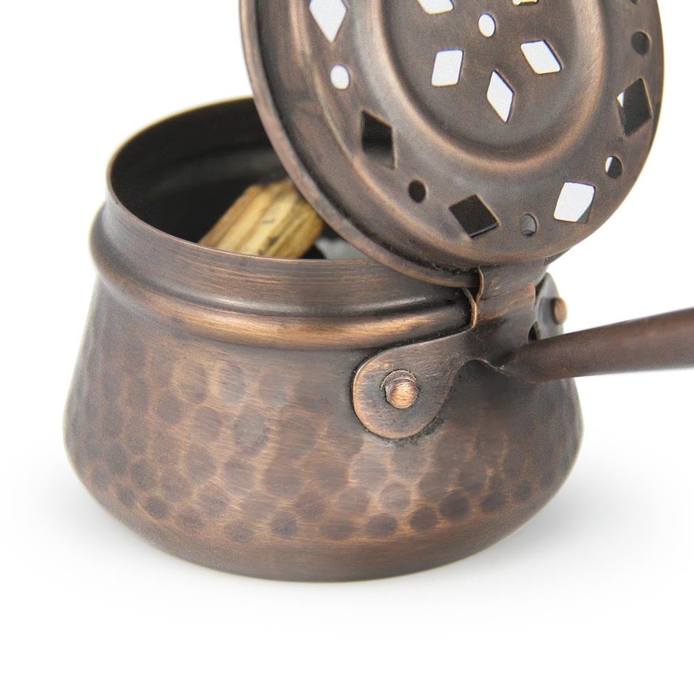 Coho Objet-Coho Antique Dövme Bakır Tütsü Gezdirme Çanağı-Tütsülük-3-milagron.live