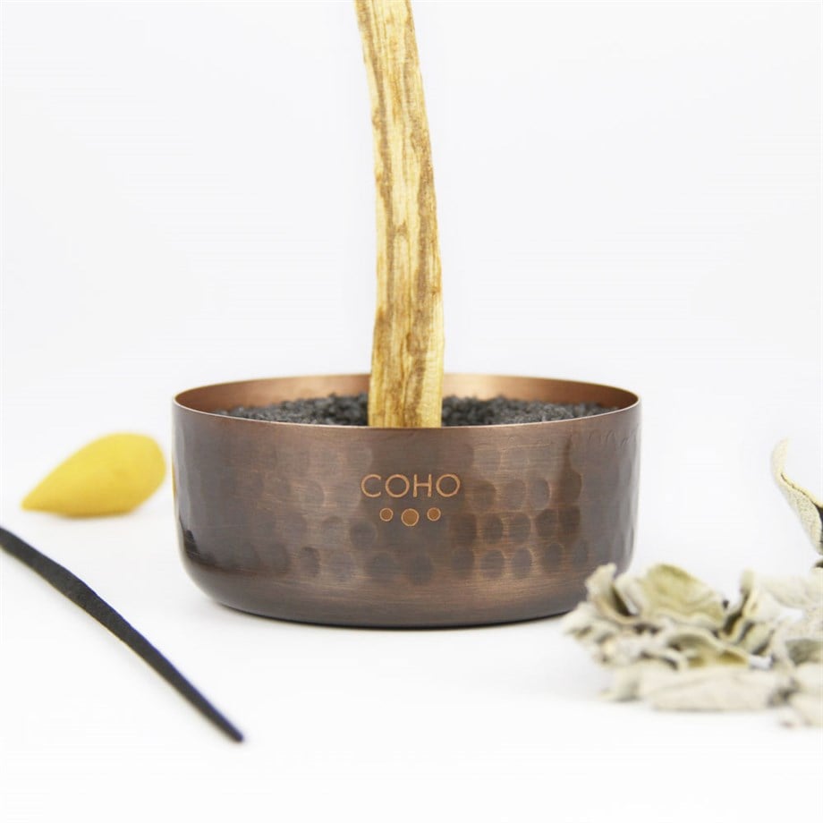Coho Objet-Coho Box Antique Meditation Bakır Tütsülük & 2 Palo Santo & Adaçayı Tütsü Seti-Tütsülük-2-milagron.live