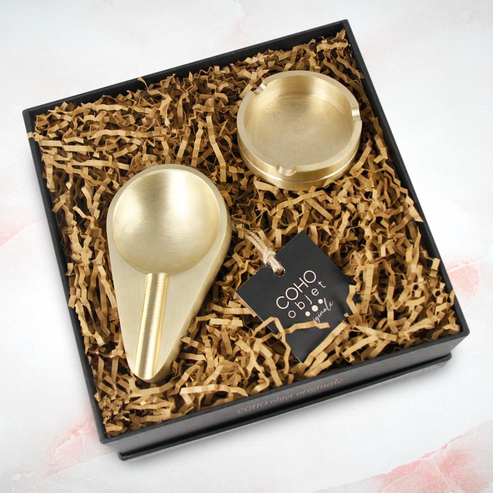 Coho Objet-Coho Box Lux Döküm Pirinç İnce Puroluk & Mini Küllük Hediye Seti-Hediye Setleri-4-milagron.live