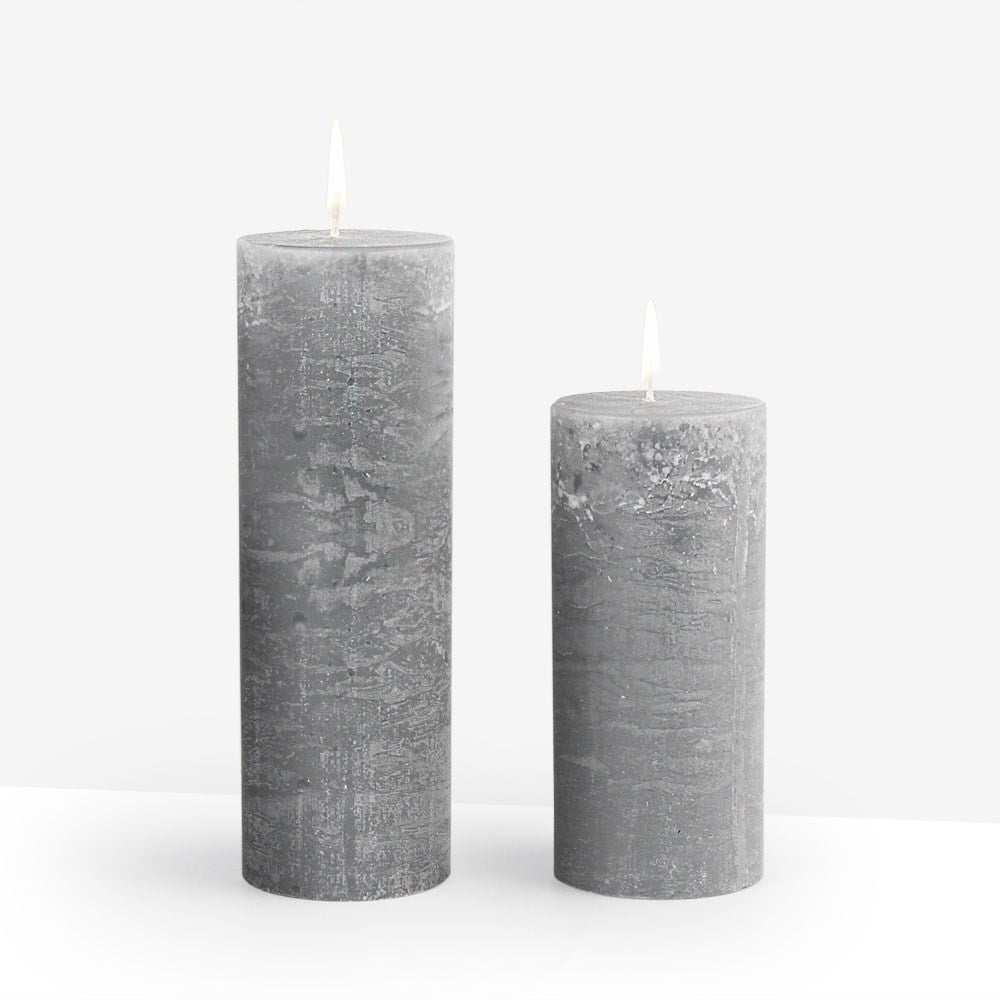 Coho Objet-Coho Lumina Rustic Antrasit Silindir Mum 20&15 Cm 2 Li Set-Lumina Serisi Mumlar-1-milagron.live