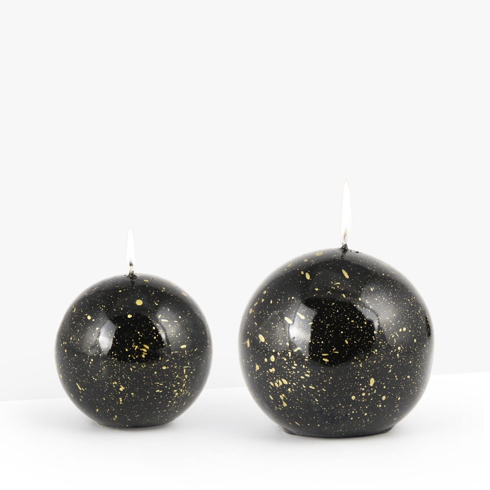 Coho Objet-Coho Lumina Yaldızlı Siyah Küre Mum 8&10 Cm 2 Li Set-Lumina Serisi Mumlar-1-milagron.live