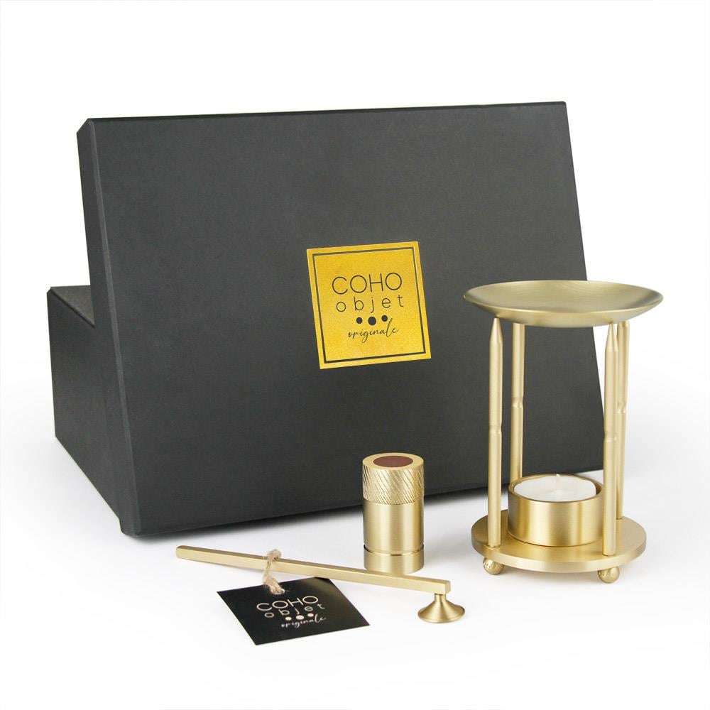 Coho Objet-Coho Lux Pirinç Aromaterapi Buhurdanlık & Mumluk & Mum Söndürücü & Kibritlik Set-Buhurdanlık-3-milagron.live