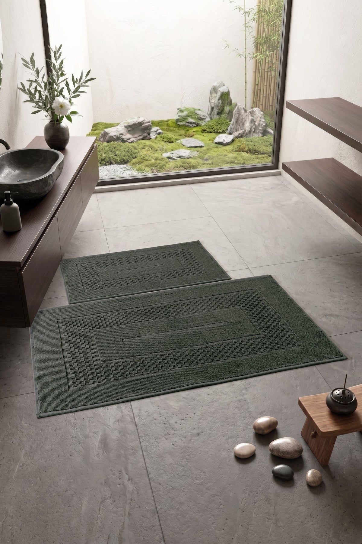 Aura Jakarlı Kaymaz Taban Pamuklu Paspas Seti Frame Antrasit 60X90+40X60