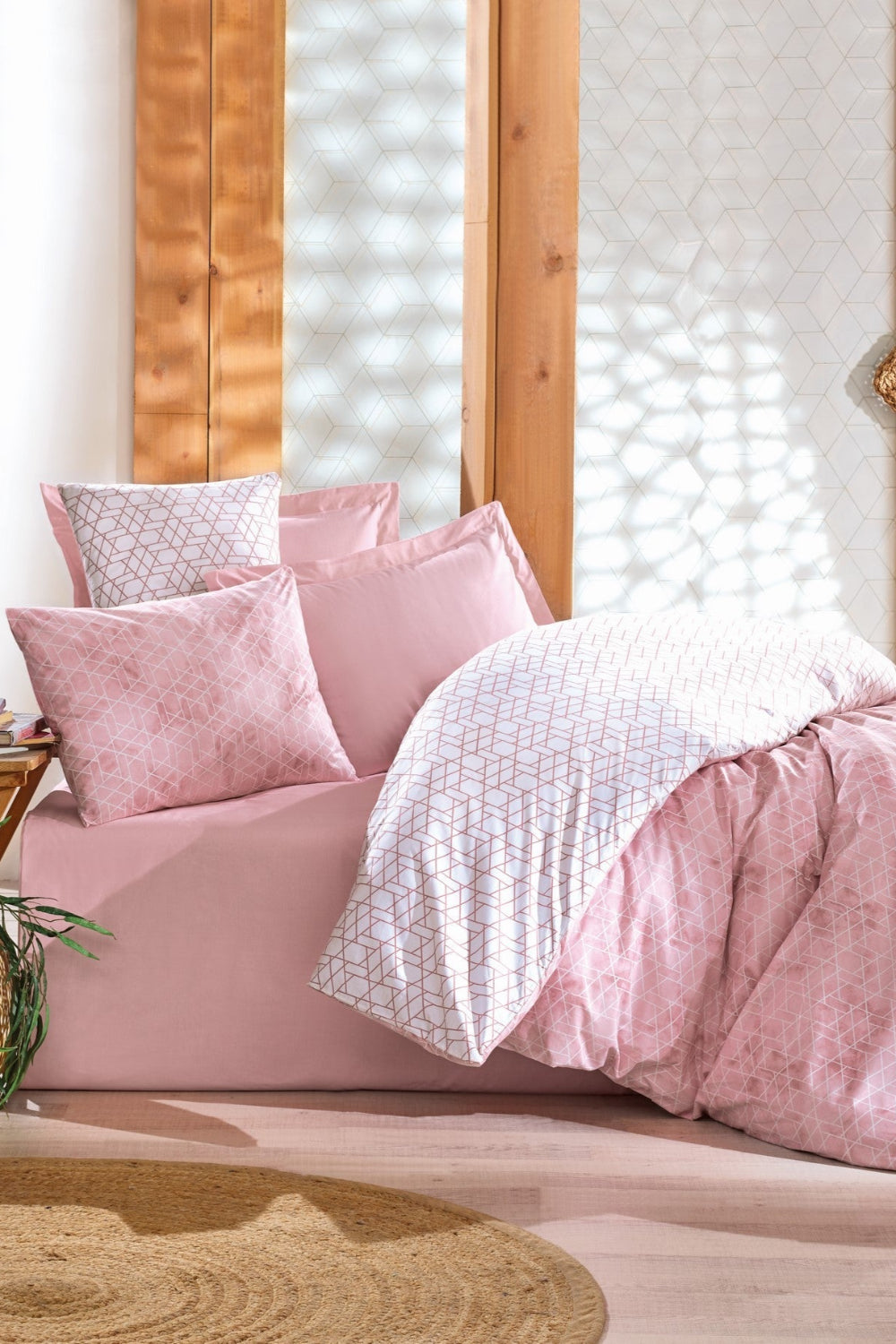 Cotton Box-Cotton Box Minimal çift Kişilik Lastikli çarşaflı Nevresim Takımı Best Pembe-Çift Kişilik Nevresim Takımı-2-milagron.live