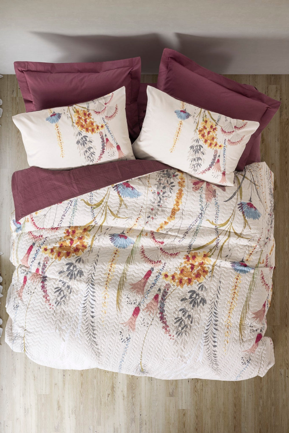 Cotton Box-Tek Kişilik Complete Set Flos Bordo-Nevresim Takımı-1-milagron.live