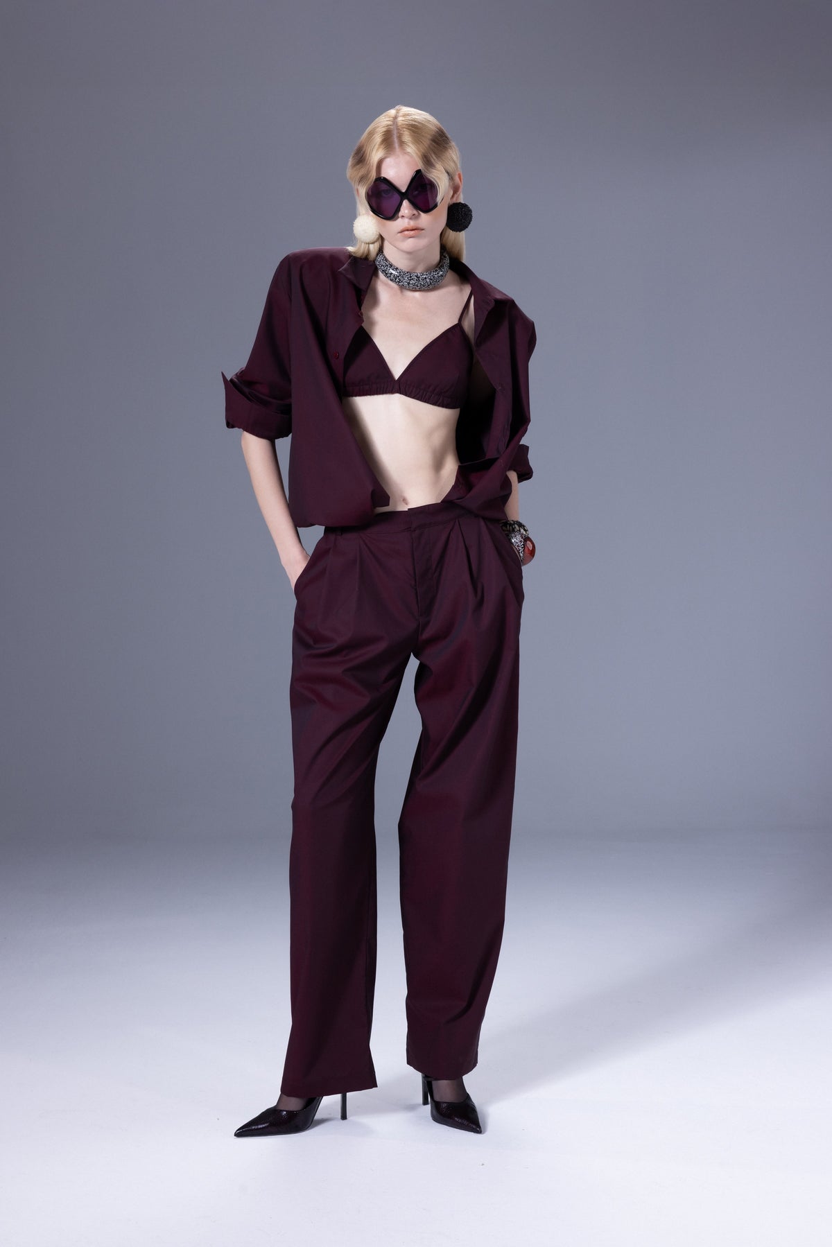 Death Is Easy-Bordeaux Pleated Pants-Pantolon-1-milagron.live