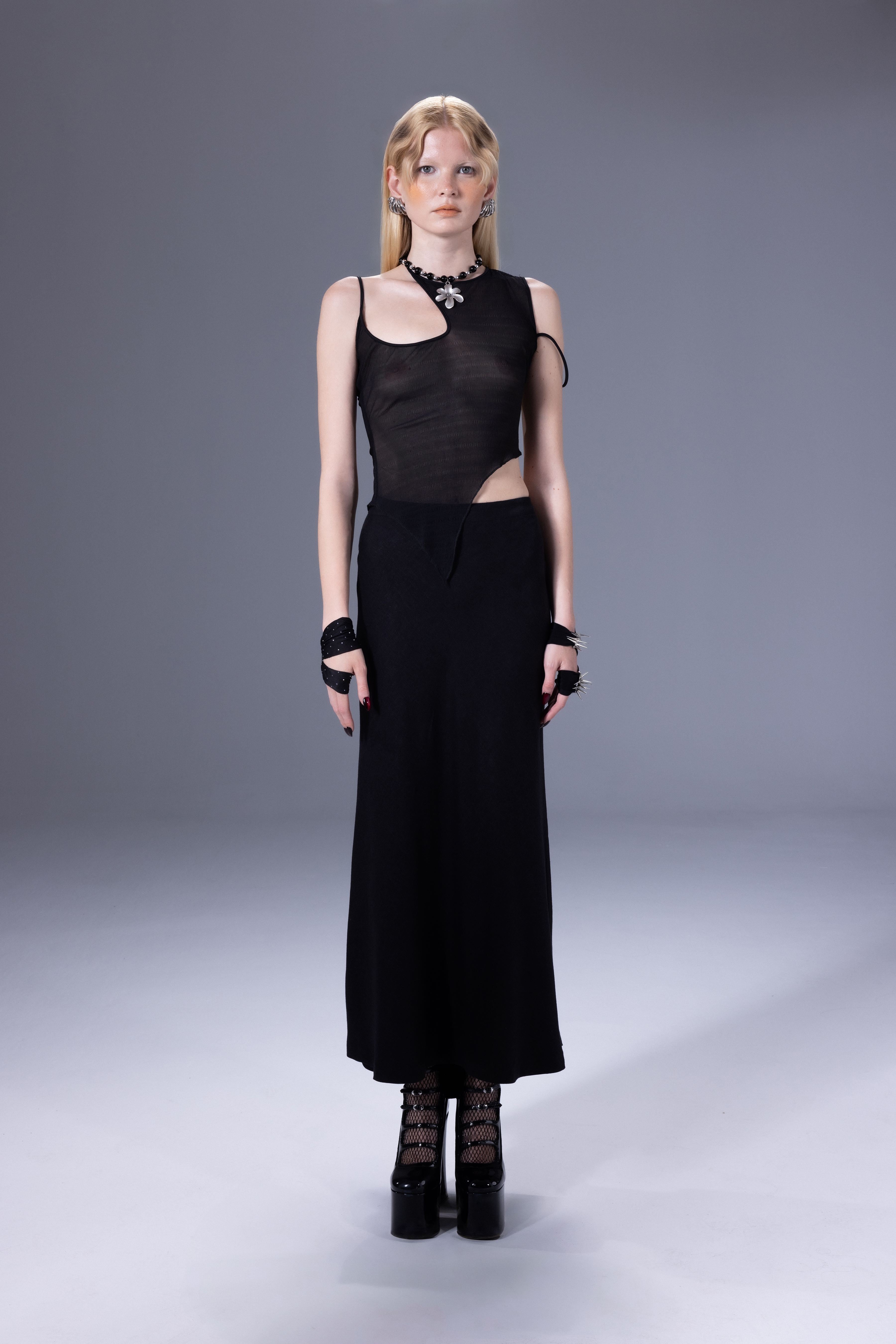 Death Is Easy-Knitted Tulle Asymmetrical Top-Top-1-milagron.live