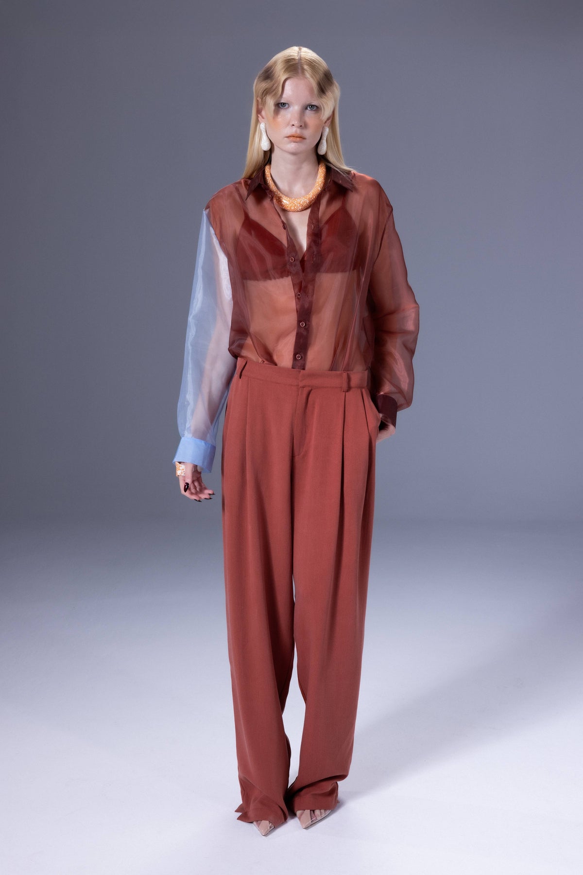 Death Is Easy-Terra Cotta Pleated Cotton Pants-Pantolon-1-milagron.live