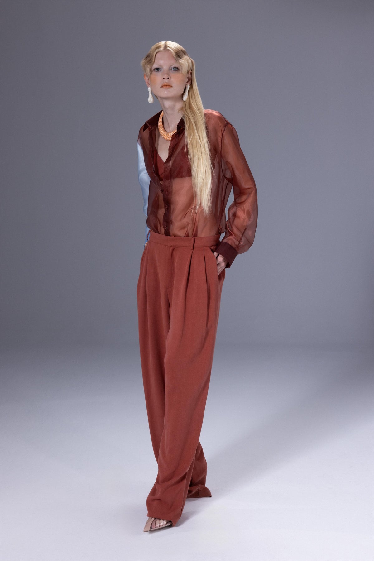 Death Is Easy-Terra Cotta Pleated Cotton Pants-Pantolon-3-milagron.live