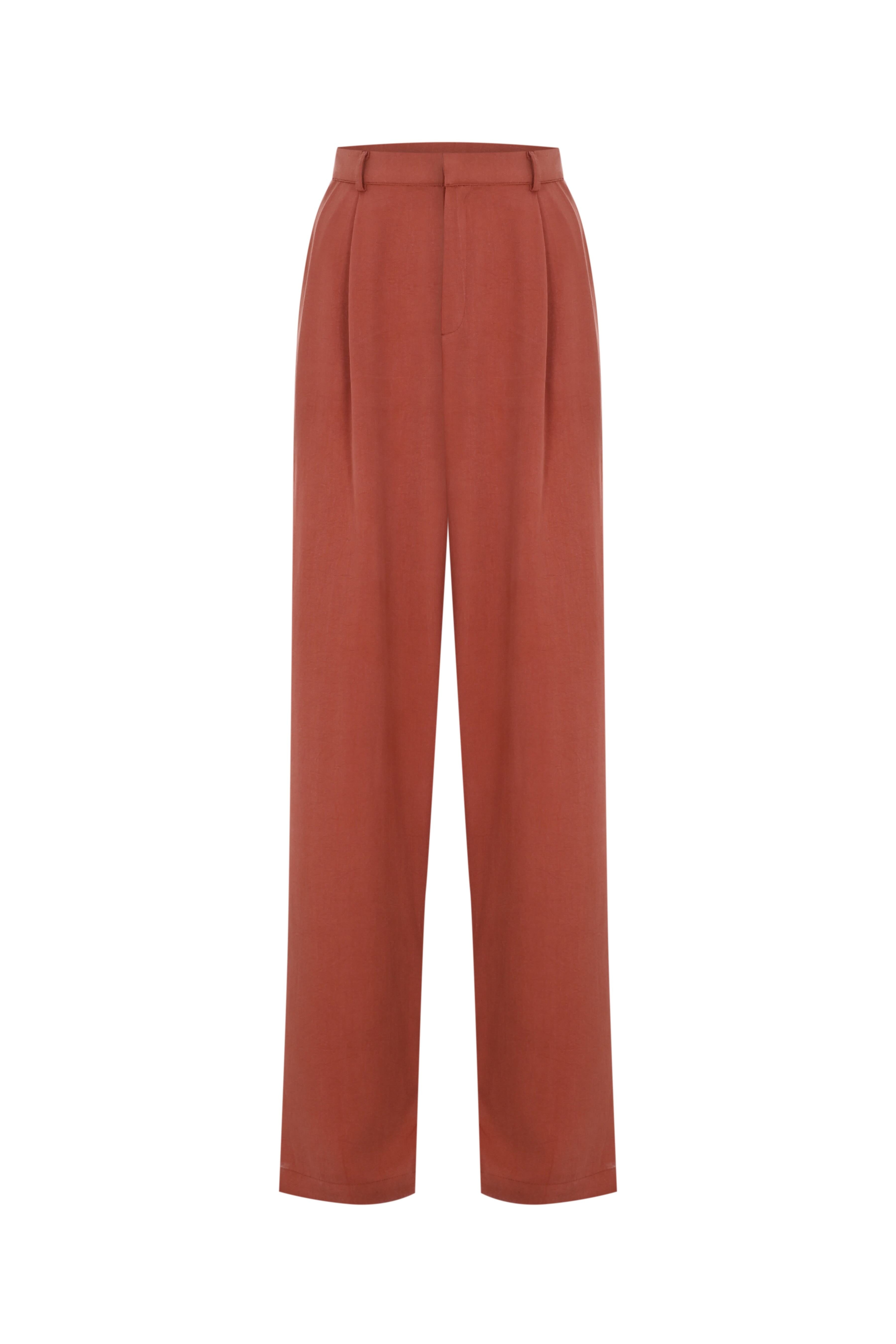 Death Is Easy-Terra Cotta Pleated Cotton Pants-Pantolon-5-milagron.live