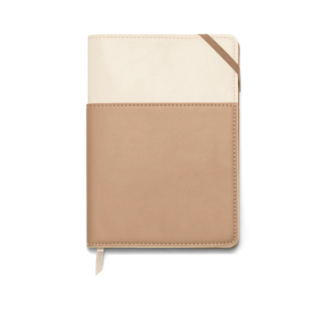 Designwork Ink-Vegan Deri Kapaklı Cepli Çizgili Defter - Taupe-Defter-1-milagron.live