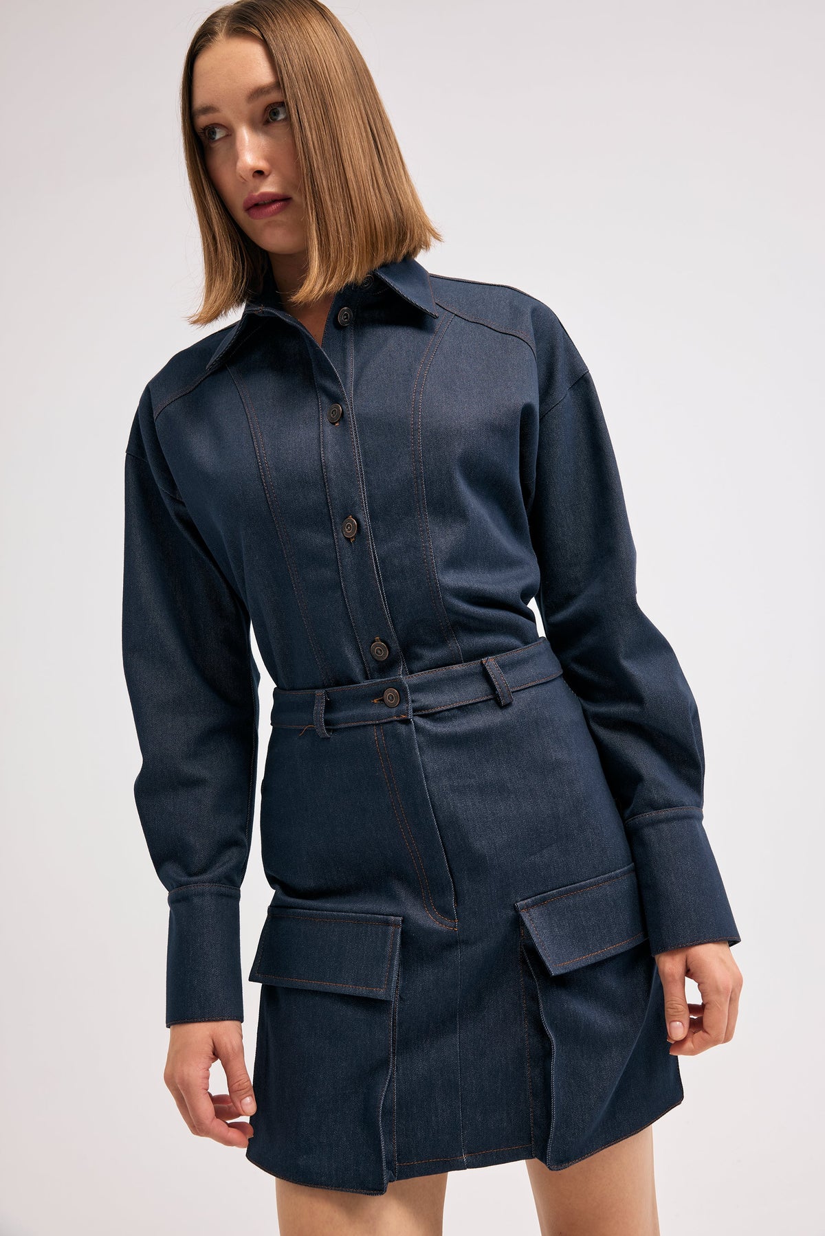 Diagonal-Denim Lacivert Etek-Etek-2-milagron.live