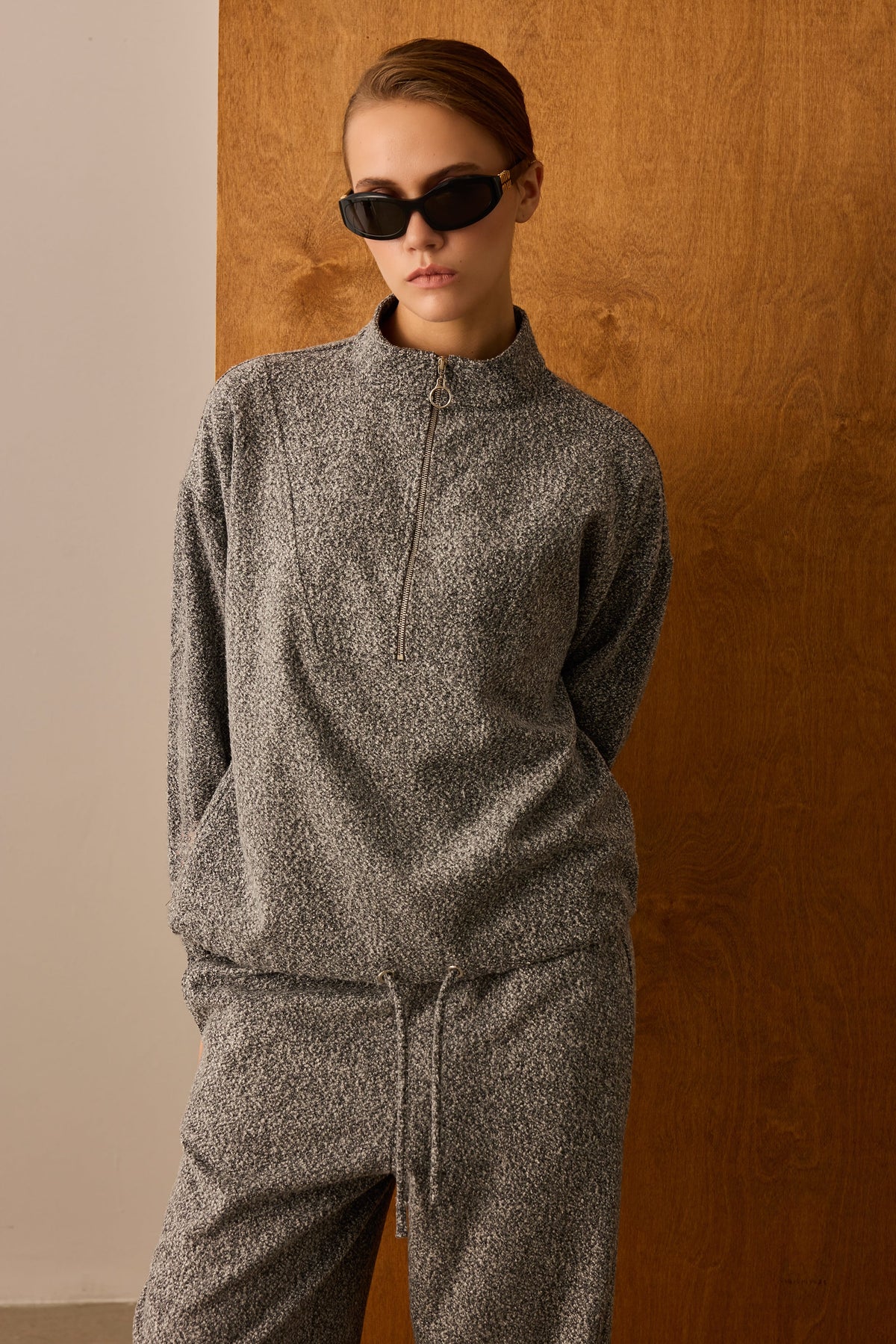 Diagonal-Fermuarlı Gri Sweatshirt-Sweatshirts & Hoodies-7-milagron.live