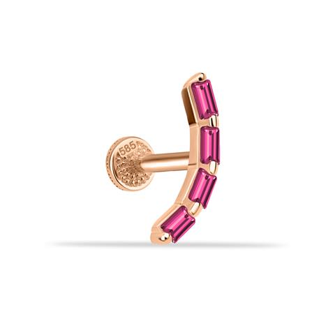 Dianora Piercing-14 Ayar Altın 4 Pembe Baget Taşlı Minimal Tragus Piercing-Tragus Piercing-2-milagron.live