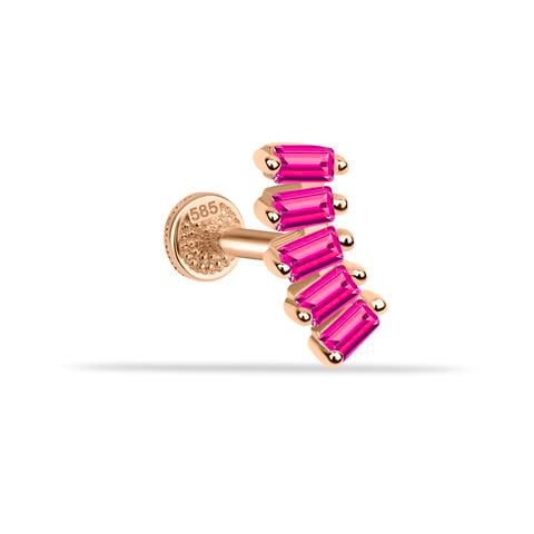 Dianora Piercing-14 Ayar Altın 5 Pembe Baget Taşlı Minimal Tragus Piercing-Tragus Piercing-2-milagron.live