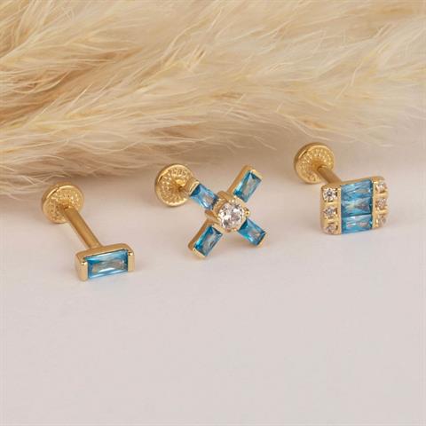 Dianora Piercing-14 Ayar Altın Aqua Taşlı Minimal Tragus Piercing-Tragus Piercing-5-milagron.live