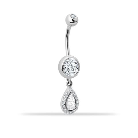 14 Ayar Altın Damla Taş Sallantılı Göbek Piercing - 1