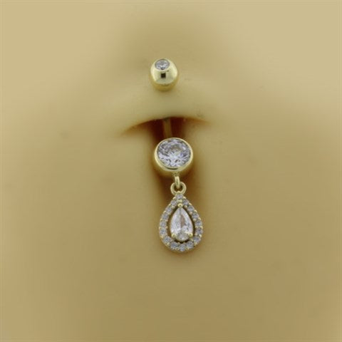 14 Ayar Altın Damla Taş Sallantılı Göbek Piercing - 4