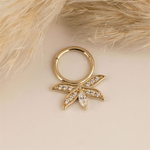 14 Ayar Altın Flora Minimal Halka Piercing