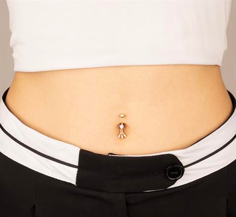 14 Ayar Altın Kalp Taşlı Ok Sallantılı Göbek Piercing