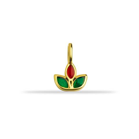 14 Ayar Altın Kırmızı Ve Yeşil Mineli Lotus Motifli Minimal Charm