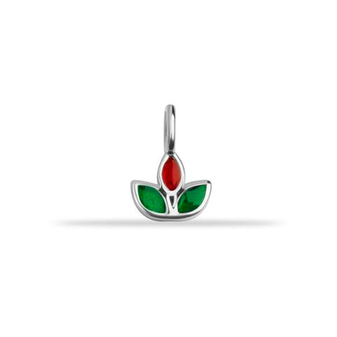 14 Ayar Altın Kırmızı Ve Yeşil Mineli Lotus Motifli Minimal Charm