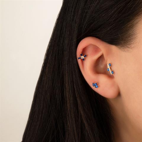 Dianora Piercing-14 Ayar Altın Lacivert Baget Taşlı Minimal Tragus Piercing-Tragus Piercing-4-milagron.live